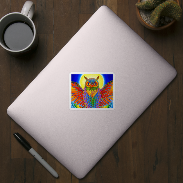 Colorful Rainbow Psychedelic Owl by rebeccawangart